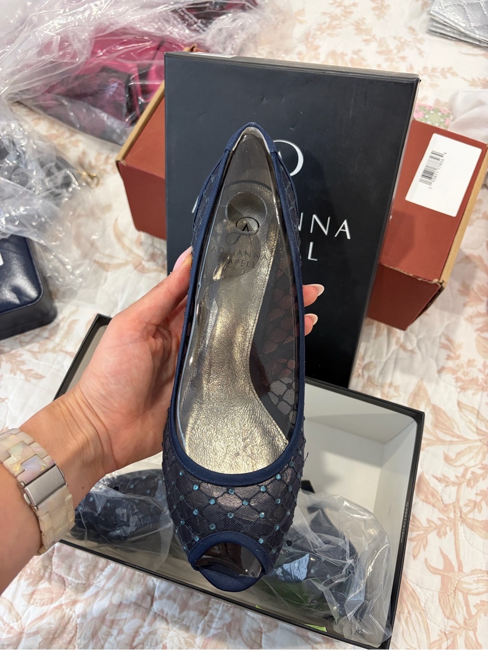 Adrianna Papell Navy Mesh Pointed-Toe Heels - Picture 2 of 3